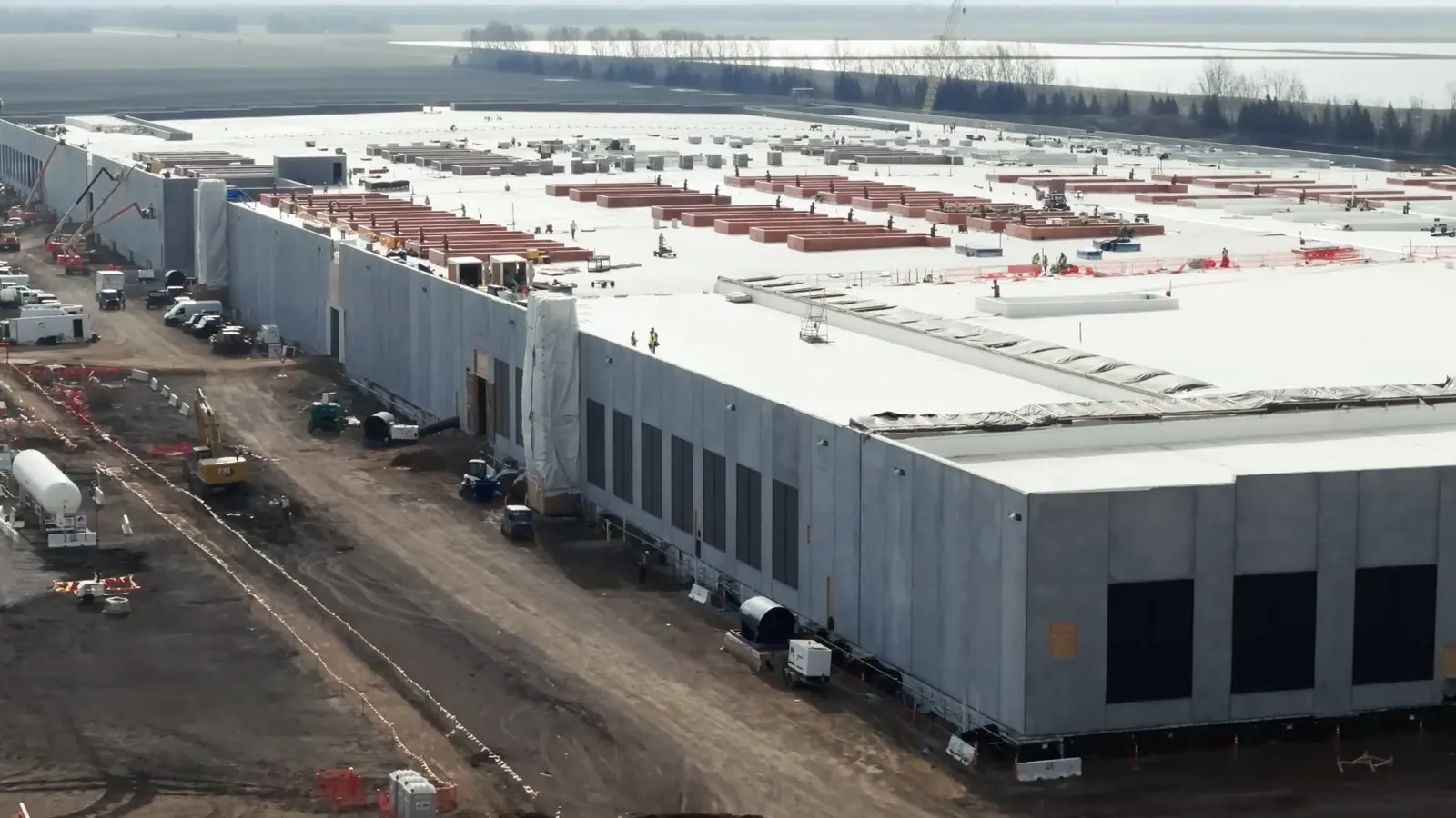 Aerial view of a large-scale data center campus under construction